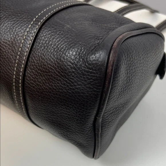 Dooney & Bourke Deep Dark Brown Pebbled Leather Barrel Shoulder Bag - Picture 5 of 16